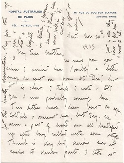 Letter from hospital, Paris, November 1915